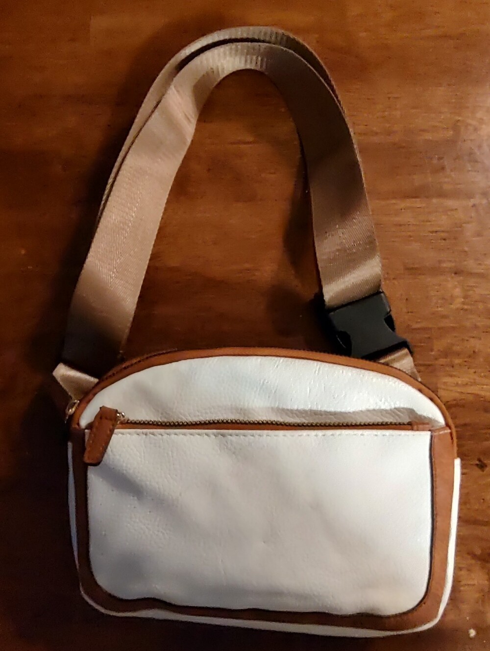 White and Brown Men's Sling Belt Bag